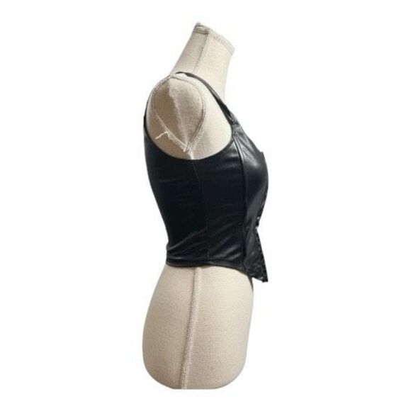 Gothic Black Faux Leather Corset Size Small Crop Top Bustier Boned Hook Closure - Picture 5 of 14